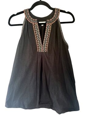Joie Black Embroidered Halter Tank Top - Cotton Women’s Size S